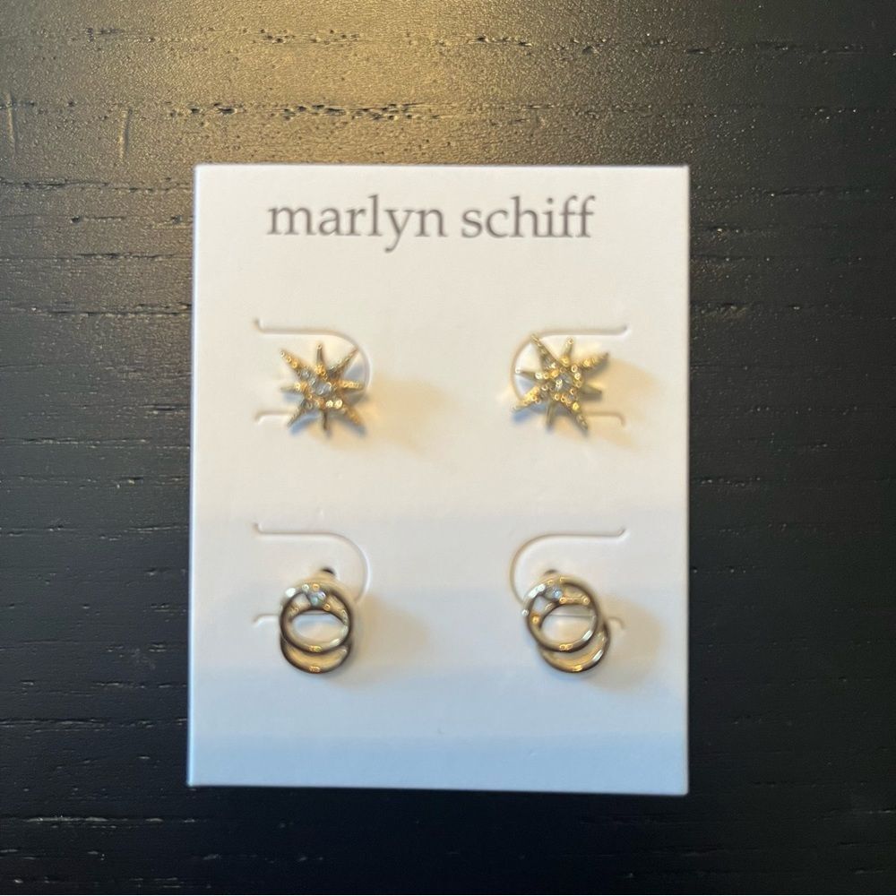 Marlyn Schiff Duo Of Gold Post Earrings Nwt